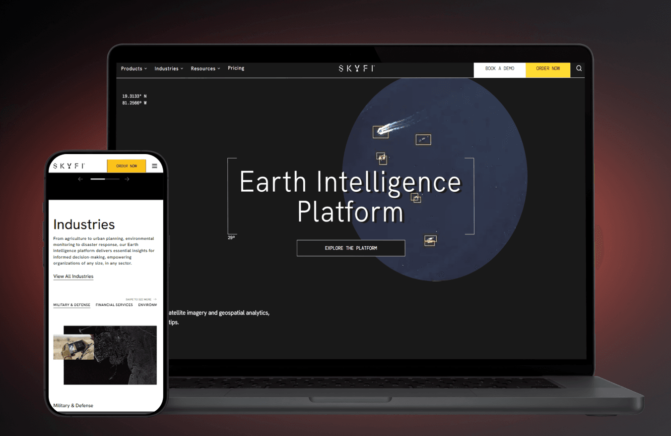 Marketing and conversion site for a satellite-imagery platform